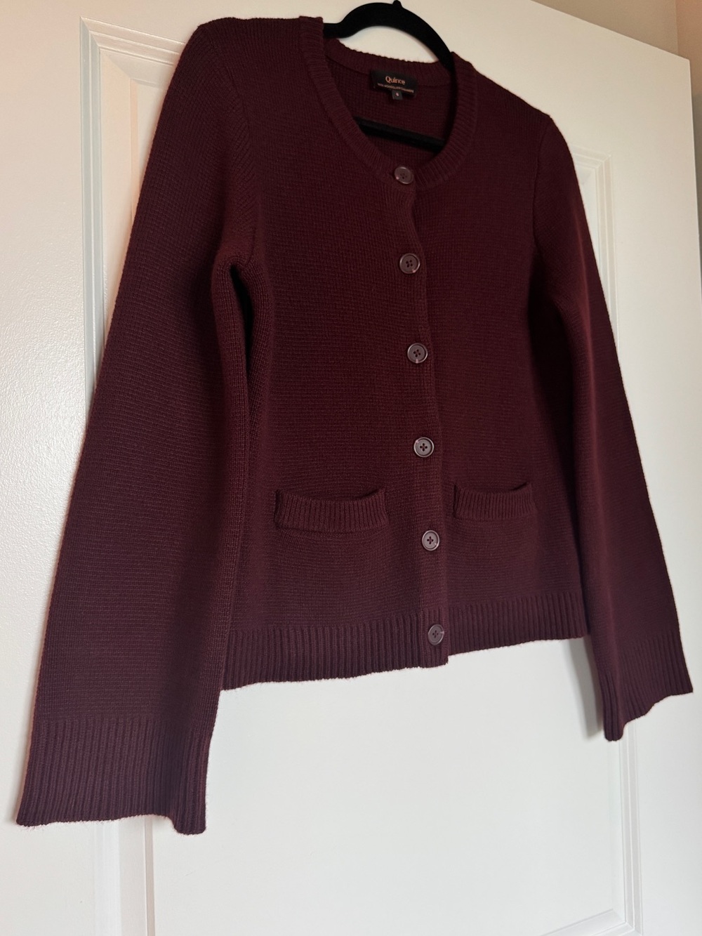 NWOT QUINCE 100% Mongolian Cashmere Structured Cardigan Rich Burgundy Size Small